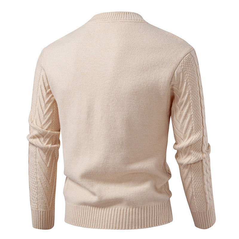 Men's chunky knit sweater with cable pattern and round neckline Lisslune