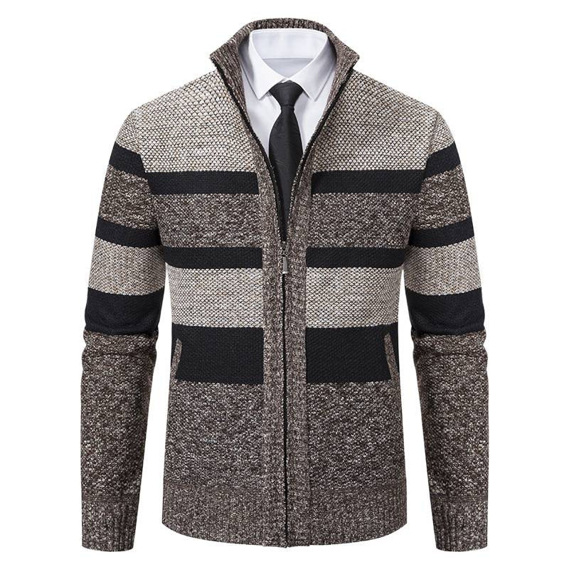 Men's cardigan with stand-up collar and modern stripe pattern Lisslune