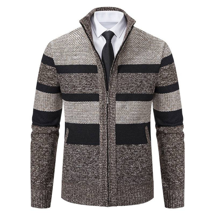 Men's cardigan with stand-up collar and modern stripe pattern Lisslune