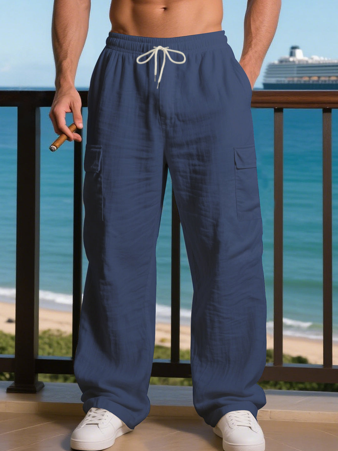 Men's relaxed cargo pants with elastic waistband and practical side pockets Lisslune