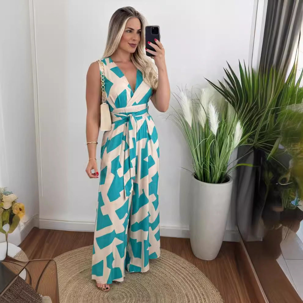 Women's jumpsuit with deep V-neckline and elegant waist Lune London