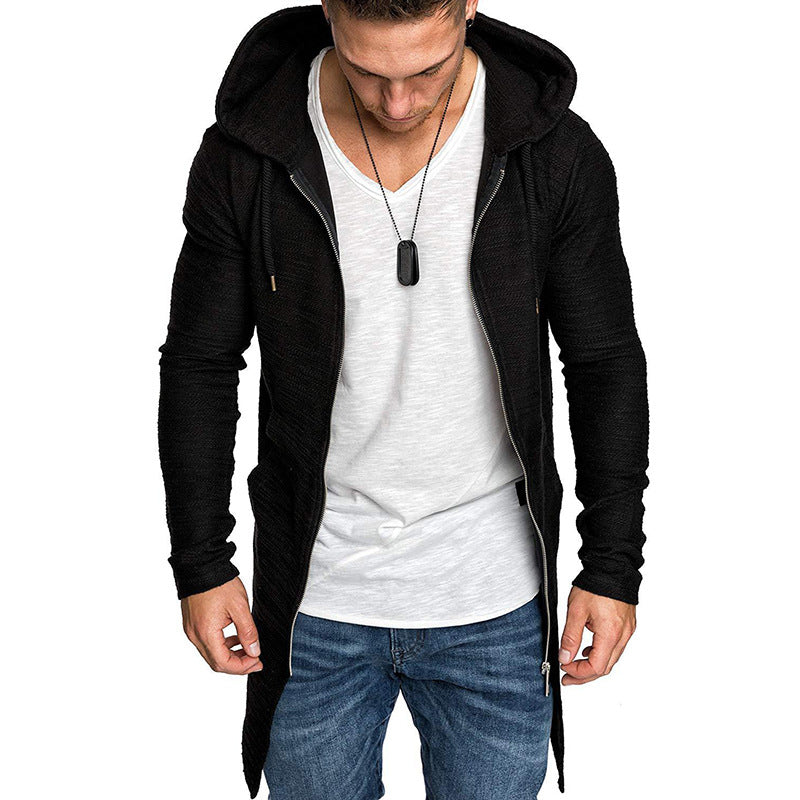 Men's Long Cardigan with Hood and Cool Cut Design Lisslune