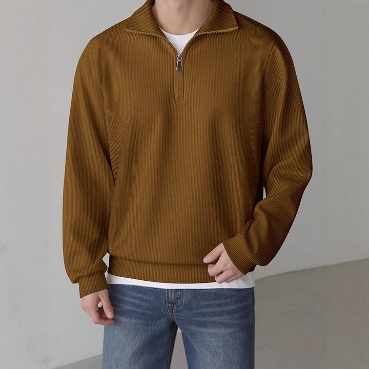 Men's Sports Sweater with Zipper and Textured Design Lisslune
