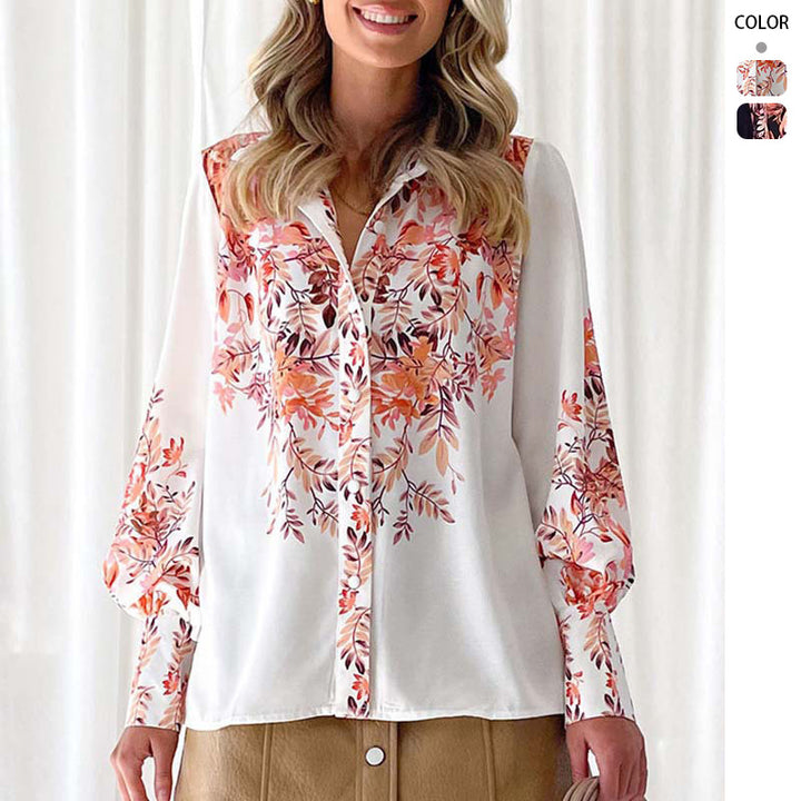 Women's Elegant Blouse with Floral Accents and Trendy Puff Sleeves Lisslune