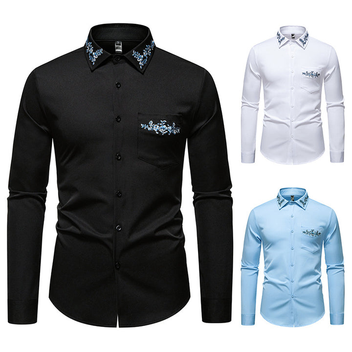 Men's long sleeve shirt with floral embroidery design Lisslune