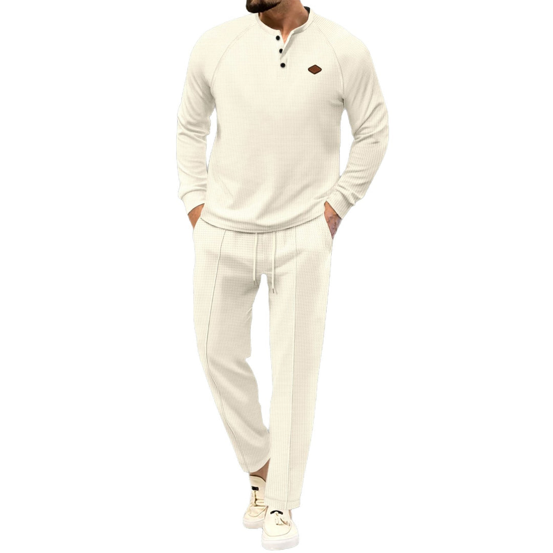 Men's casual long-sleeve shirt with button placket and elegant joggers Lisslune
