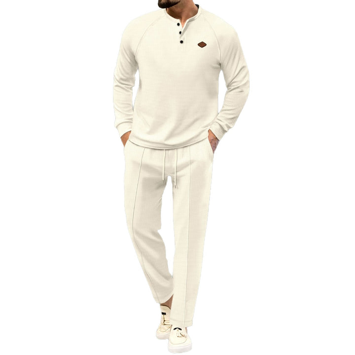 Men's casual long-sleeve shirt with button placket and elegant joggers Lisslune