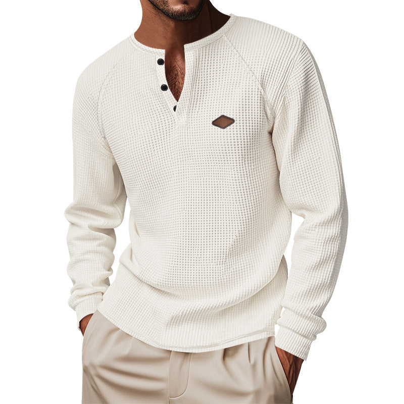Men's Long Sleeve Henley Shirt made from breathable cotton blend with textured design Lisslune