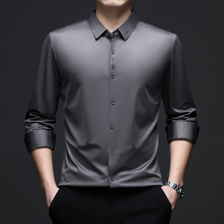 Men's Elegant Long Sleeve Shirt with Fine Stripe Pattern Lisslune