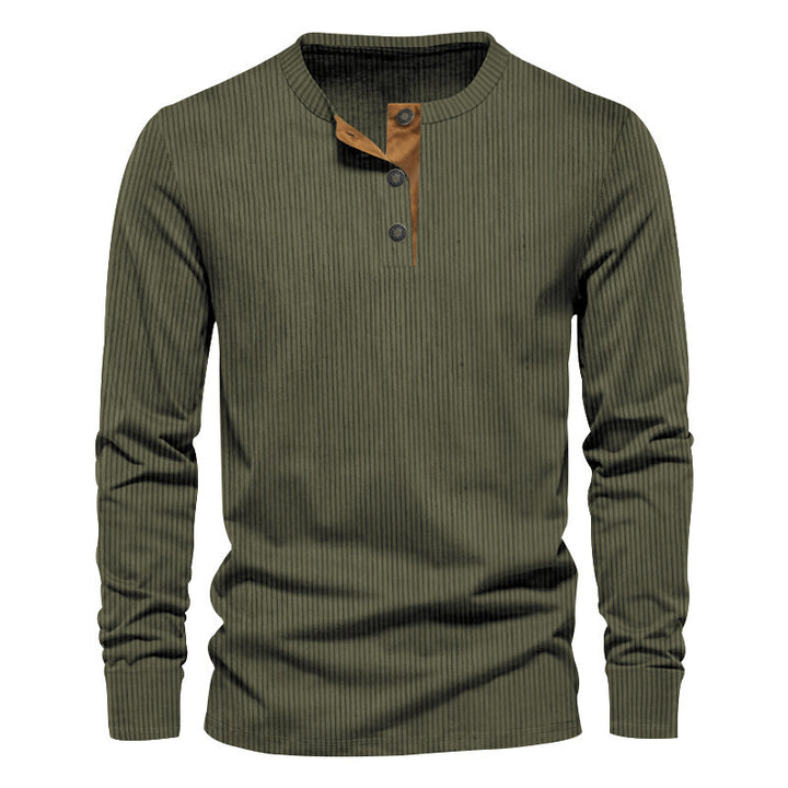 Men's Long Sleeve Henley Shirt with Textured Rib Design and Fashionable Button Details Lisslune