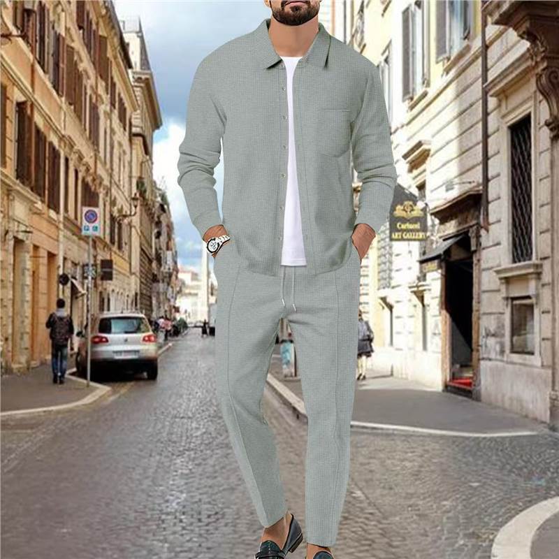 Men's Fashion Leisure Set with Textured Top and Elastic Waistband Lisslune