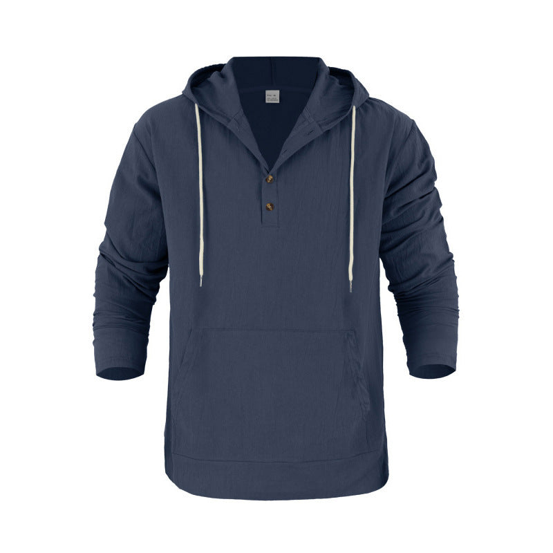 Men's casual hoodie with button placket and kangaroo pocket Lisslune
