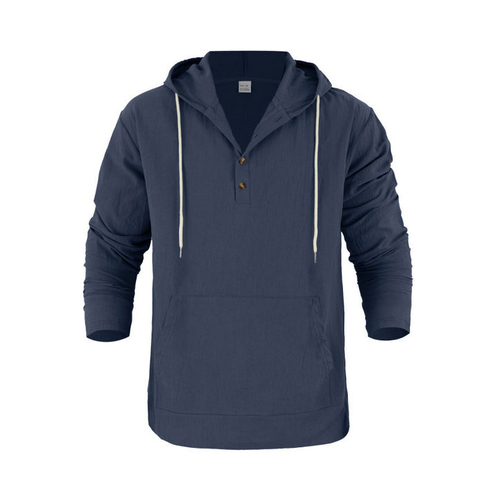 Men's casual hoodie with button placket and kangaroo pocket Lisslune