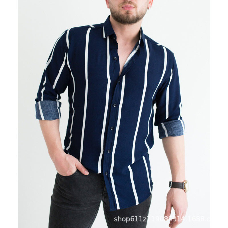 Men's long sleeve shirt with modern stripe pattern and comfortable cuffs Lisslune
