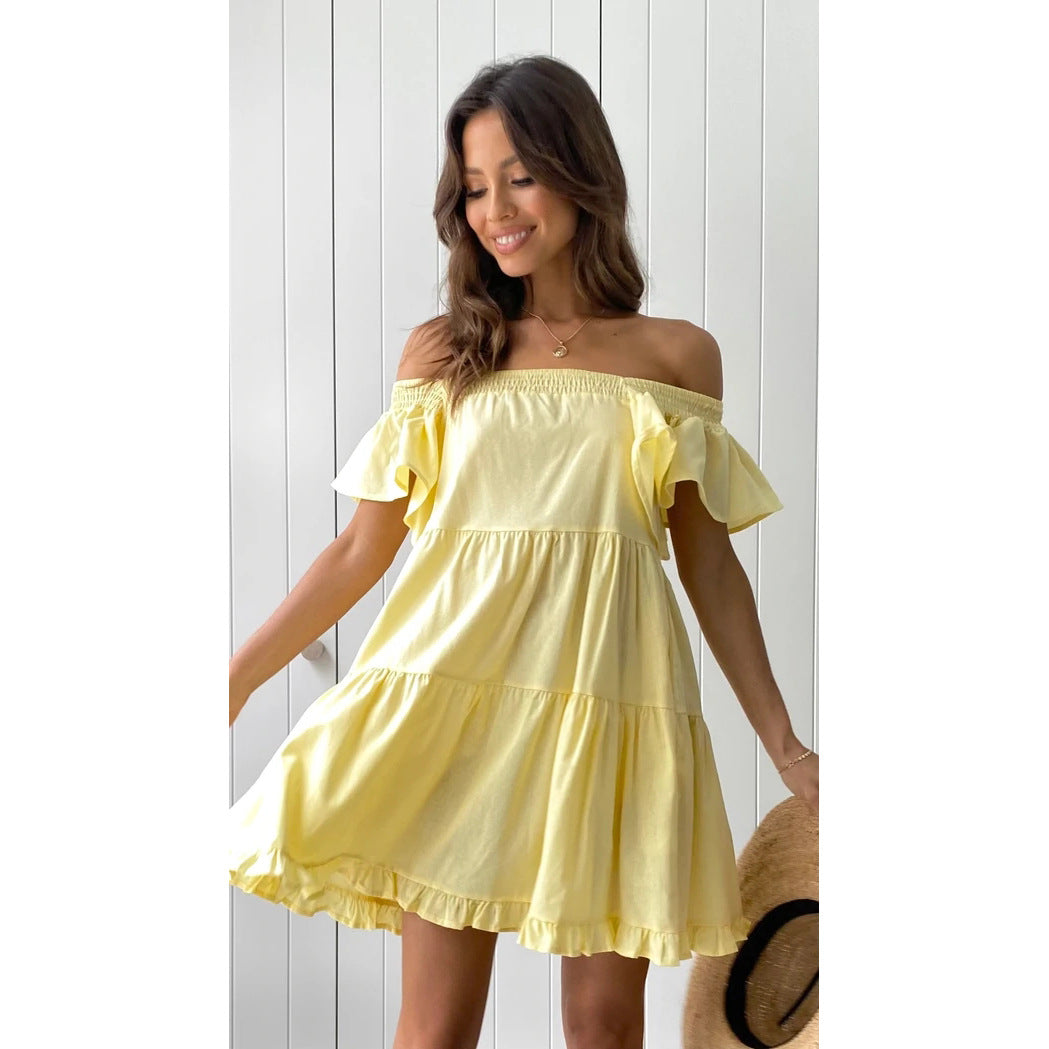 Ladies Off-Shoulder Casual Dress with Ruffle Details Lune London