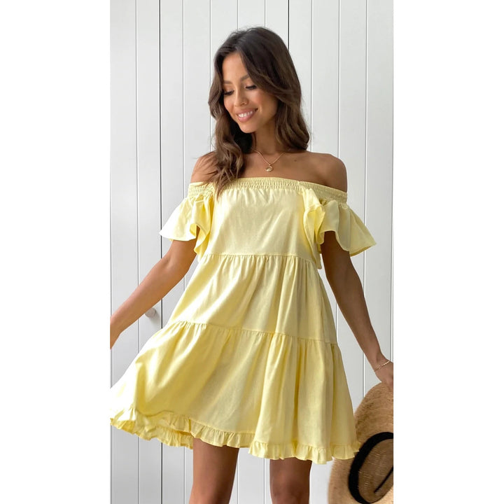 Ladies Off-Shoulder Casual Dress with Ruffle Details Lune London