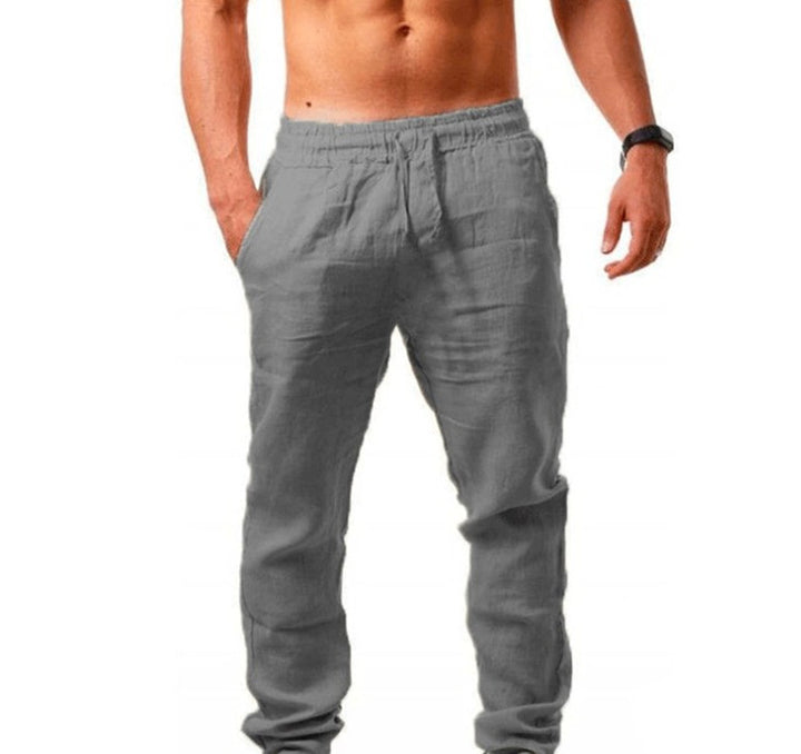 Men's Airy Linen Pants with Elastic Waistband and Practical Side Pockets Lisslune