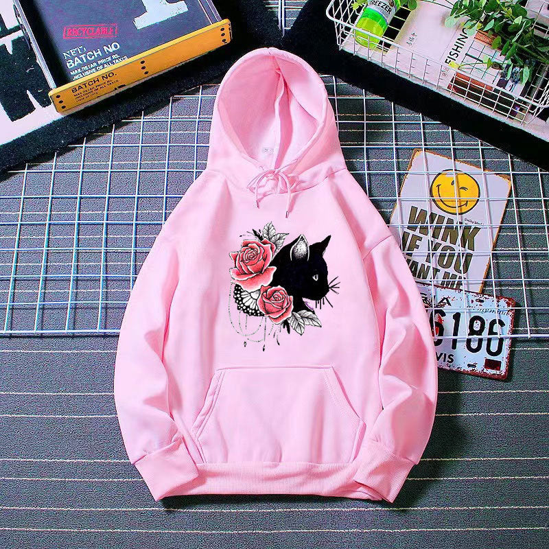 Women's hoodie with floral cat design Lisslune