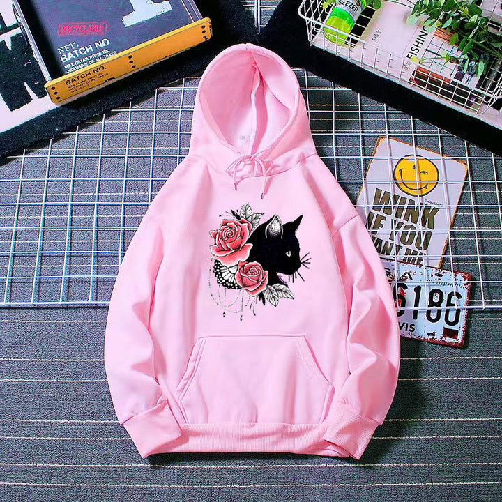 Women's hoodie with floral cat design Lisslune