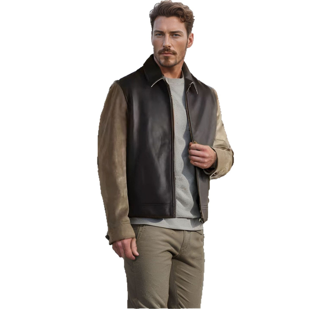 Men's fashionable hybrid jacket made of leather and cord Lisslune