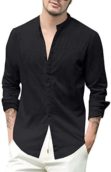 Men's Long Sleeve Shirt with Modern Stand-Up Collar and Textured Design Lisslune