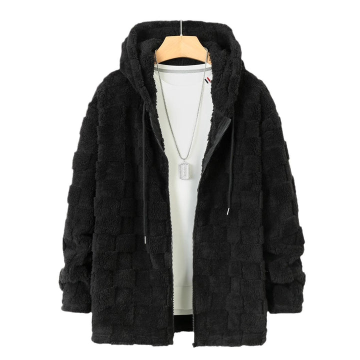 Men's cozy fleece jacket with hood and pockets Lisslune