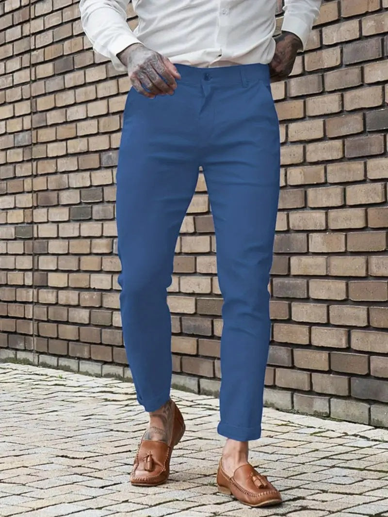 Men's Slim Fit Chino Pants with Elastic Comfort Waistband and Practical Pockets Lisslune