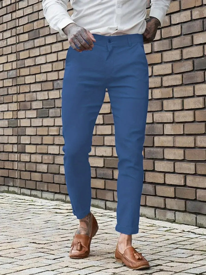 Men's Slim Fit Chino Pants with Elastic Comfort Waistband and Practical Pockets Lisslune