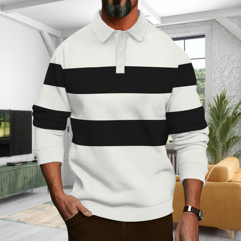 Men's Long Sleeve Polo Shirt with Modern Stripe Pattern Lisslune