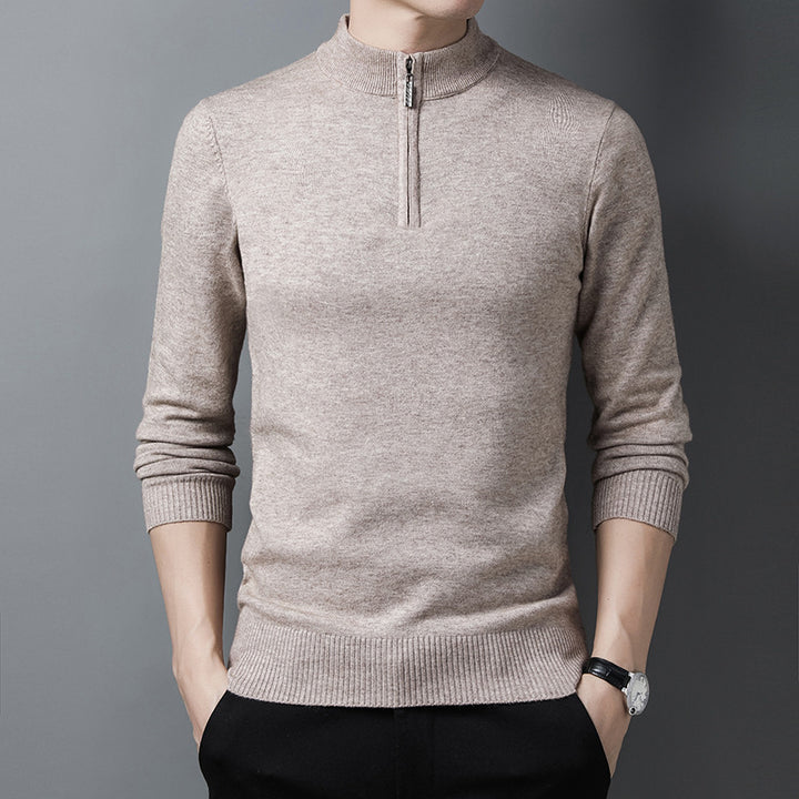 Men's Elegant Knitted Sweater with High Collar Zipper Lisslune