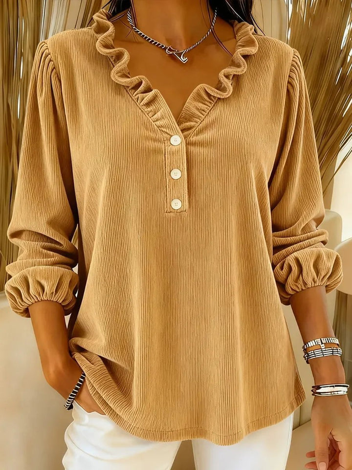 Women's ruffle blouse with button placket and 3/4 sleeves Lisslune