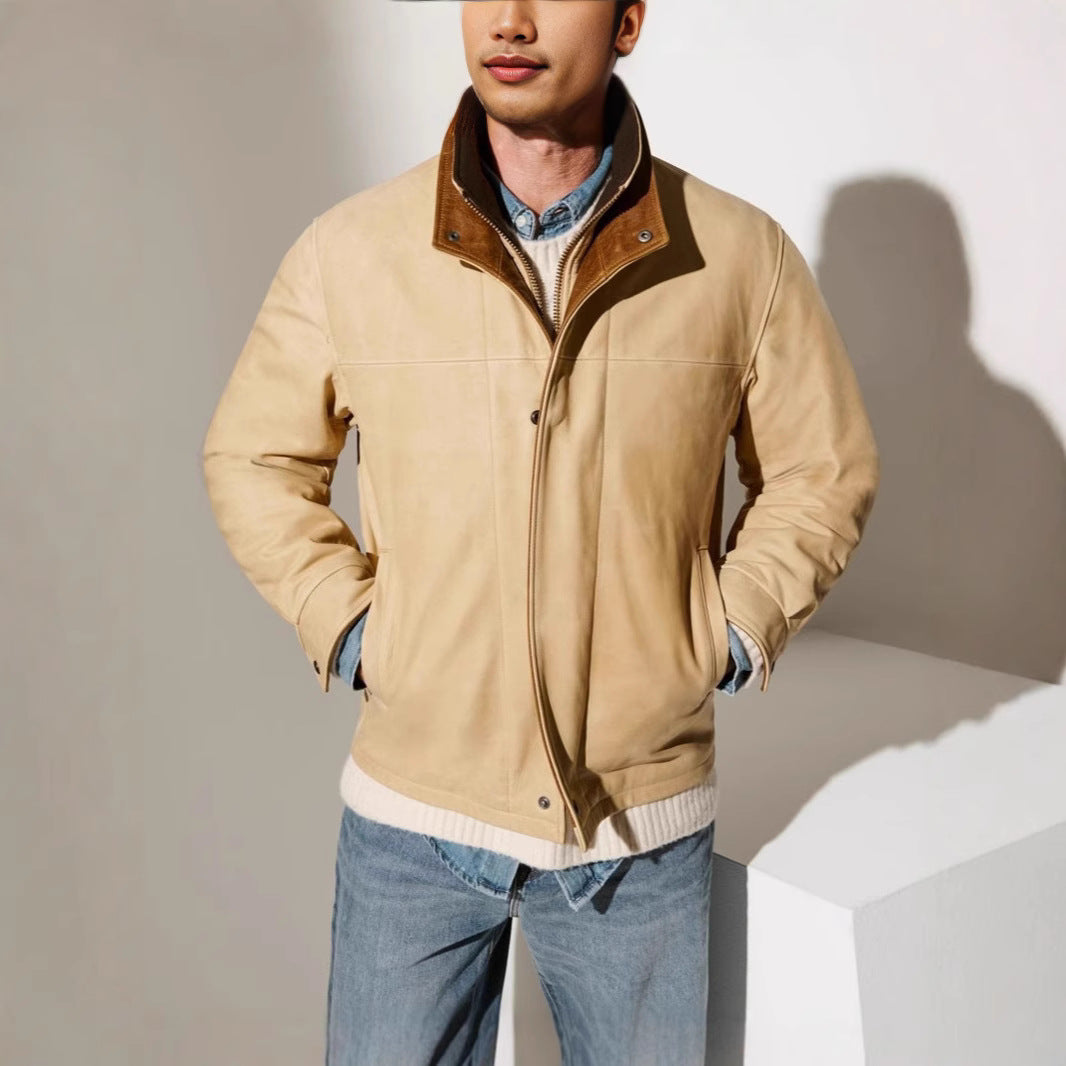Men's leather jacket in classic style with warming lining Lisslune