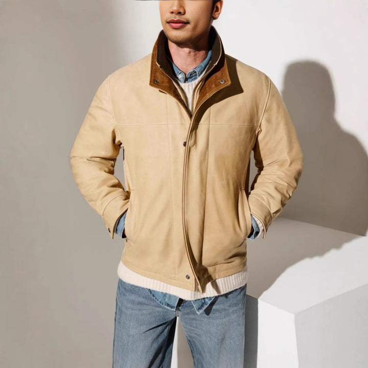 Men's leather jacket in classic style with warming lining Lisslune