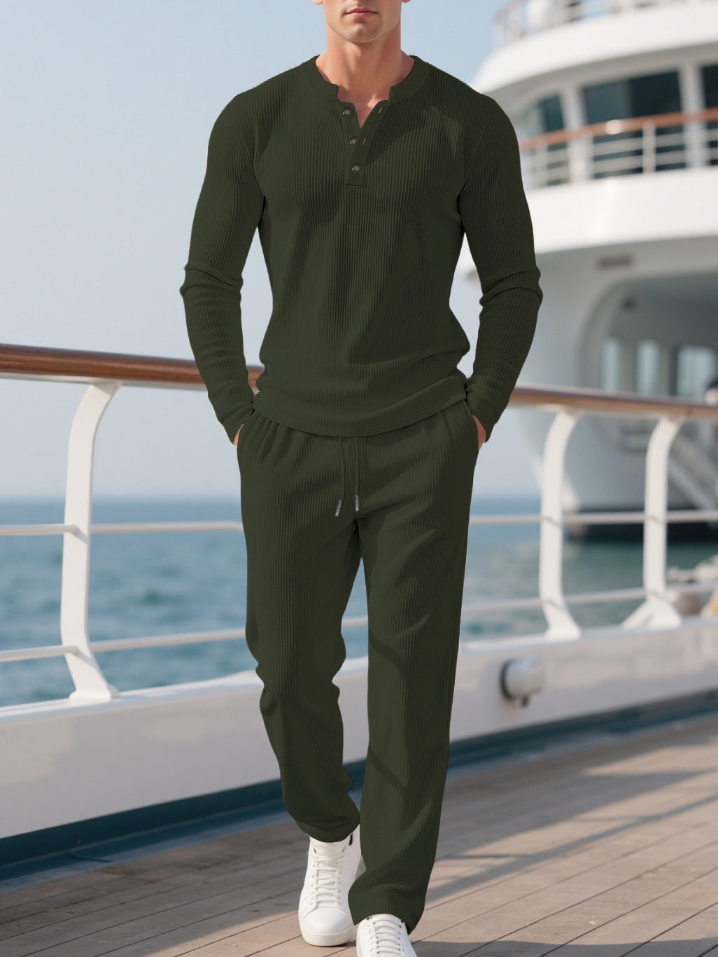 Men's Comfortable Long Sleeve Hoodie with Fashionable Button Placket and Elastic Waistband Lisslune