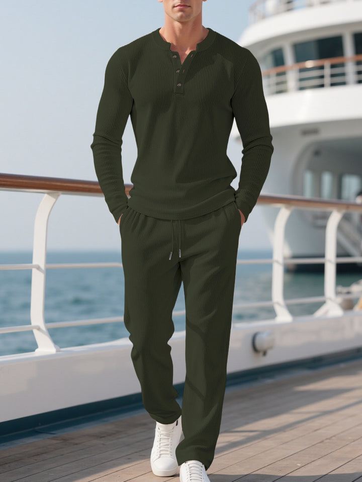 Men's Comfortable Long Sleeve Hoodie with Fashionable Button Placket and Elastic Waistband Lisslune