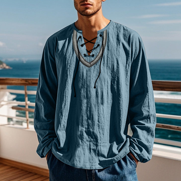 Men's Long Sleeve Shirt with Creative Lacing Design Lisslune