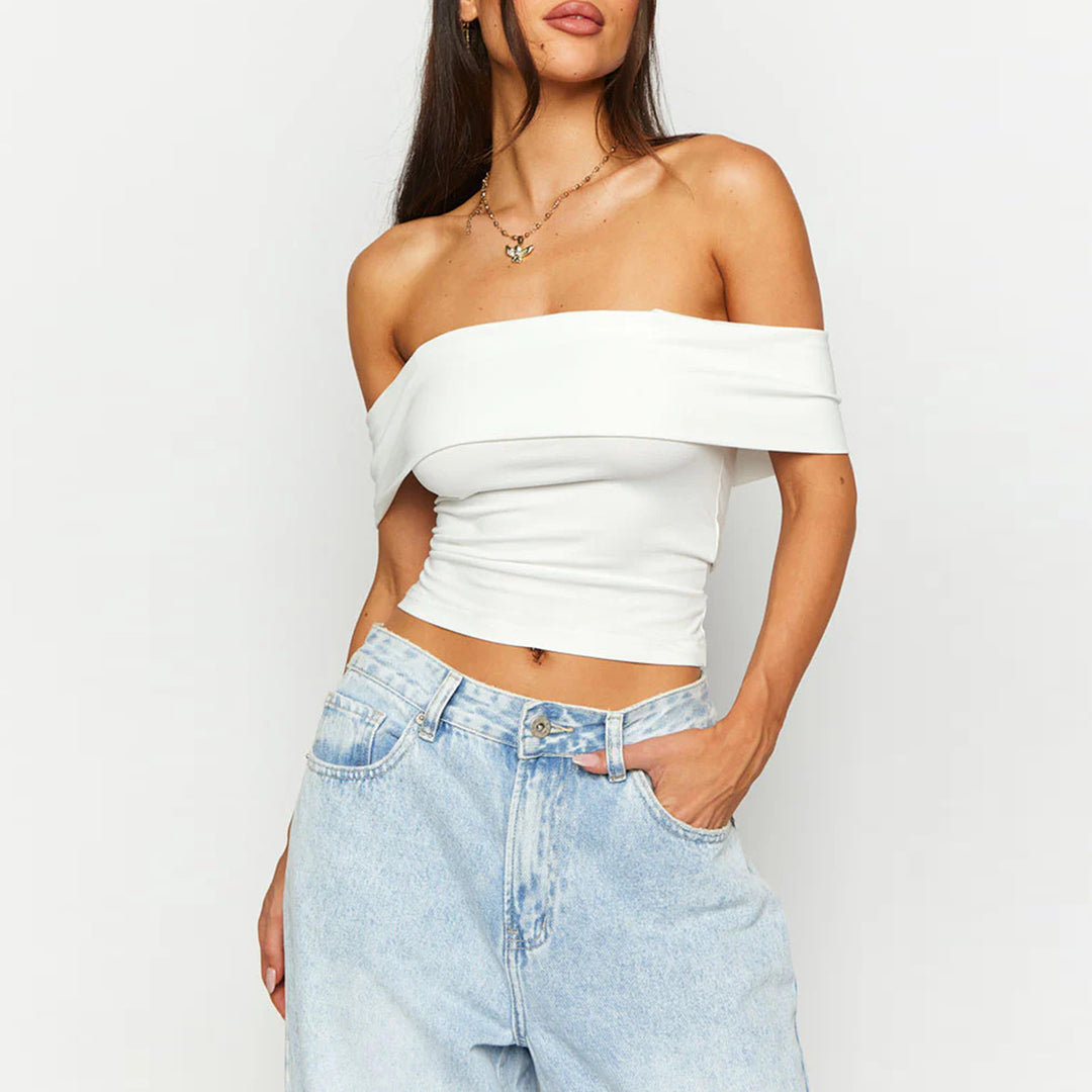 Damen Off-Shoulder Crop-Top aus elastischem Material mit figurformendem Design Lisslune