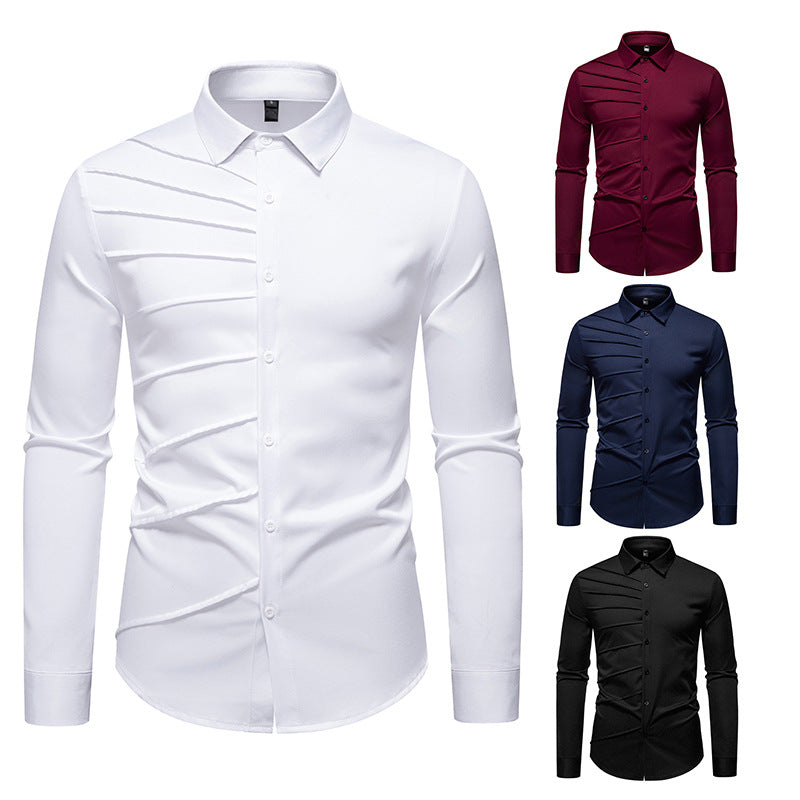 Men's fashionable long sleeve shirt with extravagant pleat design Lisslune