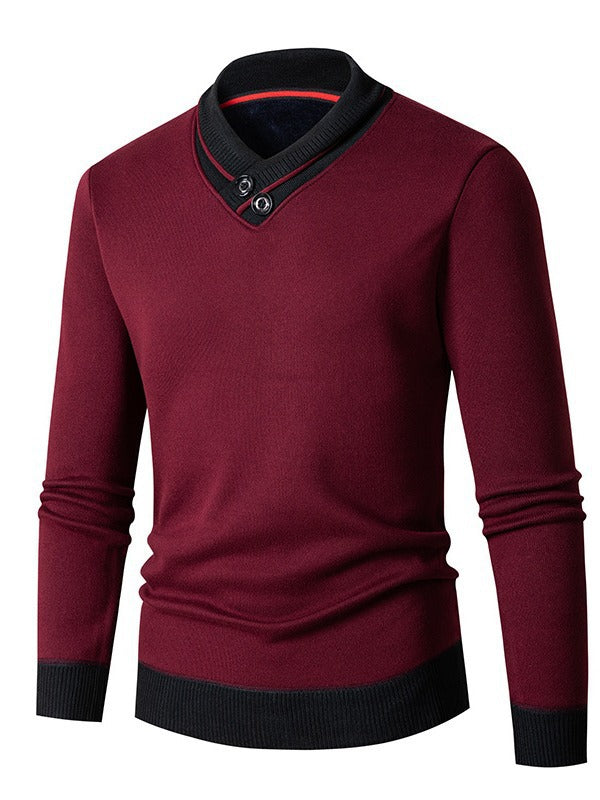 Men's fashionable sweater with asymmetrical collar and button detail Lisslune