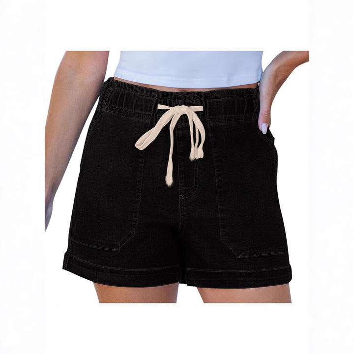 Women comfortable denim shorts with elastic waistband and practical pockets Lisslune