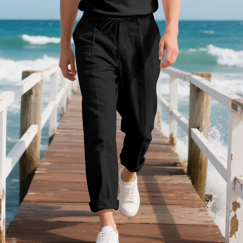 Men's Lightweight Casual Pants with Elastic Waistband and Side Drawstring Lisslune