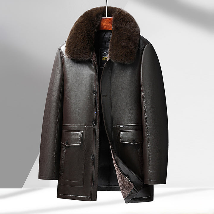 Men's Stylish Leather Jacket with High-Quality Synthetic Fur Collar Lisslune