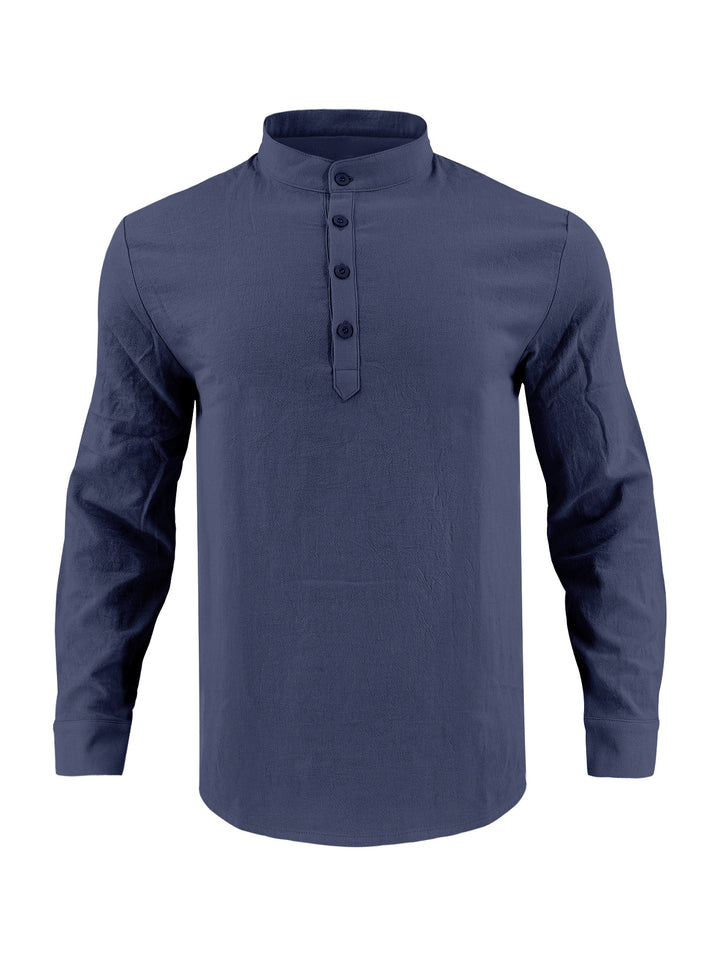 Men's elegant long-sleeve shirt with fashionable standing collar and structured surface Lisslune