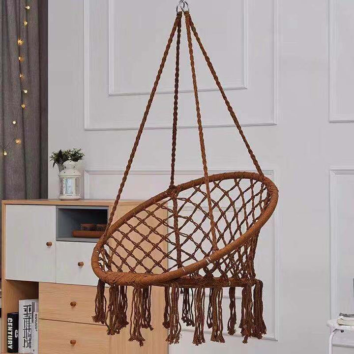 Rynx | small bedroom ideas INS Nordic Style Net Red hanging baskets Outdoor cotton rope hanging chair balcony cradle chair Indoor B &amp; B tassel swing