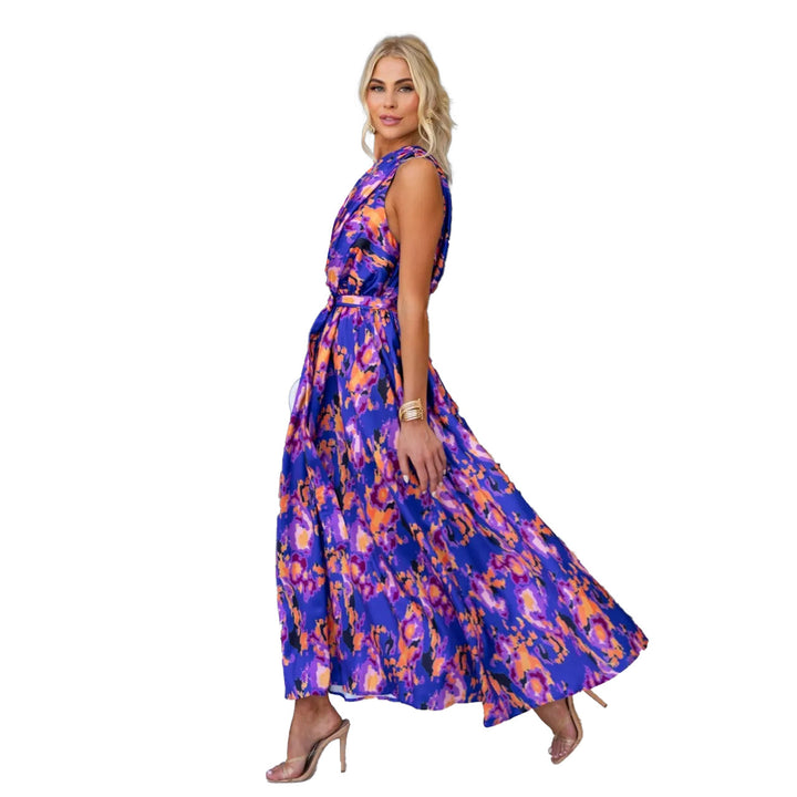 Women's evening dress with asymmetric strap design and elegant waist belt Lune London