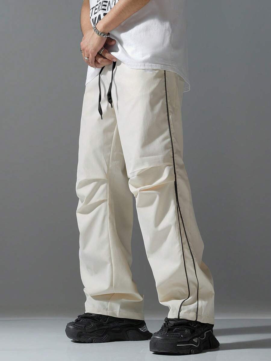 Men's Breathable Casual Pants with Side Stripe and Elastic Waistband Lisslune
