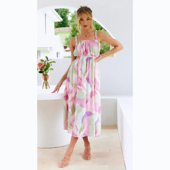 Women's maxi dress with elastic waist drawstring and strapless top Lune London