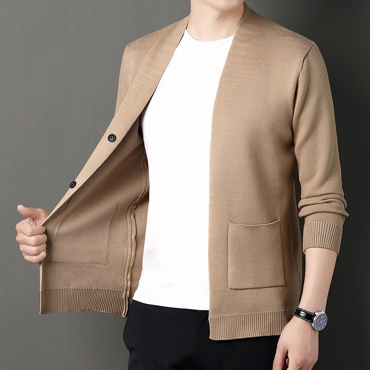 Men's Cardigan with Button Placket and Side Pockets Lisslune