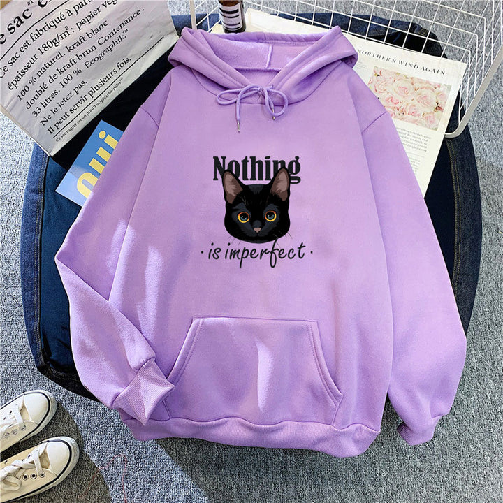 Women's Cozy Hoodie with Artistic Cat Design Lisslune
