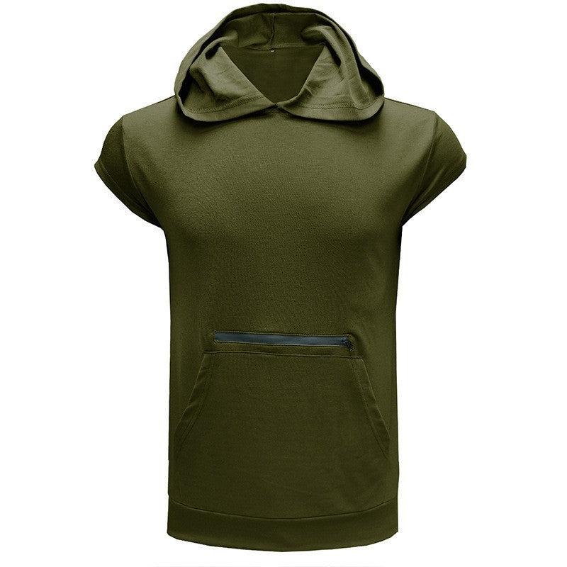 Men's Short Sleeve Hoodie with Practical Zipper Lisslune